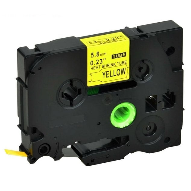 Brother HSe-611 HSe611 Compatible 5.8mm Black Text on Yellow Heat Shrink Tube Tape - 1.5 meters