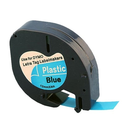 10 x Dymo SD91205 / 91335 Compatible 12mm x 4m Black On Blue LetraTag Plastic Tape