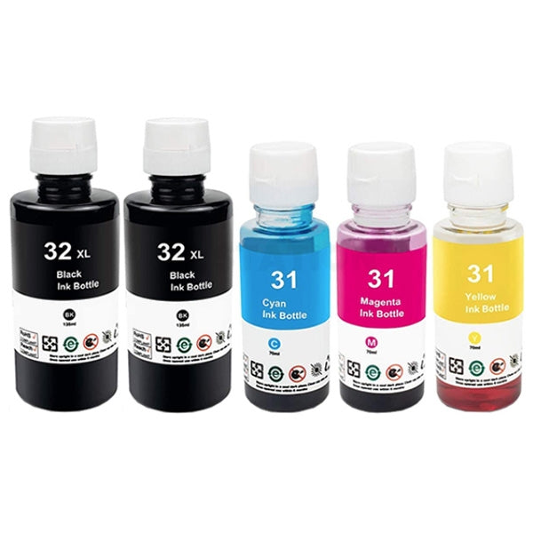 5 Pack HP 32XL + 31 Compatible Ink Bottle 1VV24AA 1VU26AA-1VU28AA 1VU26AA1VU28AA [2BK,1C,1M,1Y]