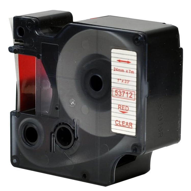 Dymo SD53712 Compatible 24mm Red Text on Clear Label Cassette - 7 meters