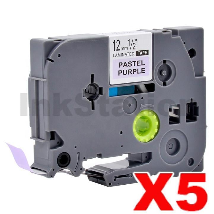 5 x Brother TZe-MQF31 TZeMQF31 Generic 12mm Black on Pastel Purple Laminated Tape - 4 metres