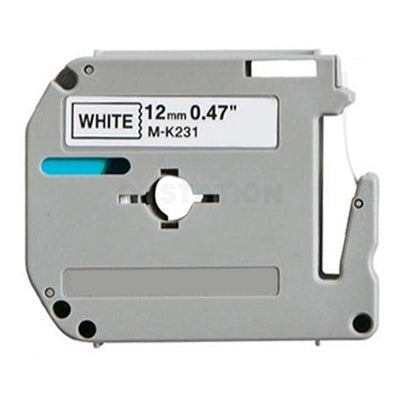 10 x Brother M-K231 MK231 Compatible 12mm Black Text on White Tape - 8 meters