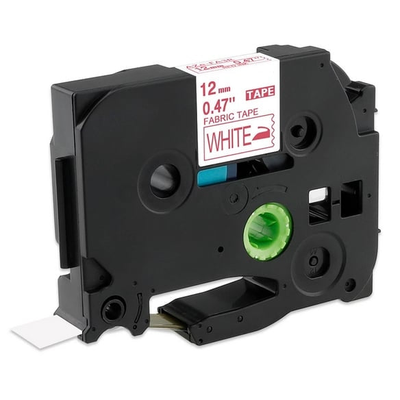 5 x Brother TZe-FA3R TZeFA3R Compatible 12mm Red Text on White Fabric Tape - 3 meters