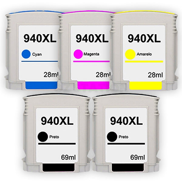 5 Pack HP 940XL Compatible Inkjet Cartridges C4906AA - C4909AA [2BK,1C,1M,1Y]