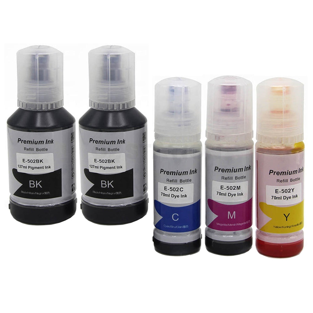5-Pack Compatible Epson T502 EcoTank Ink Bottles [2BK+1C+1M+1Y]