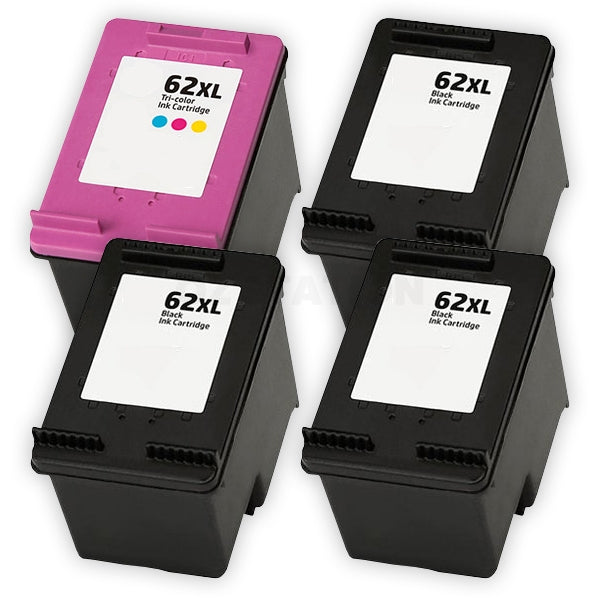 4 Pack HP 62XL Compatible High Yield Inkjet Cartridges C2P05AA + C2P07AA [3BK,1CL]