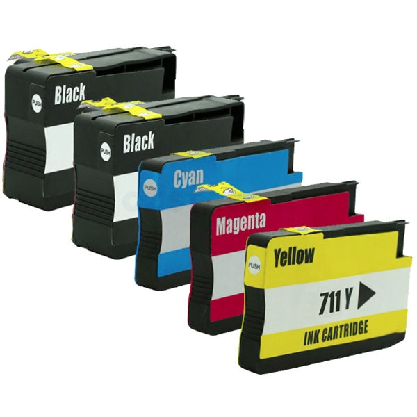 5 Pack HP 711 Compatible Inkjet Cartridges [2BK,1C,1M,1Y]