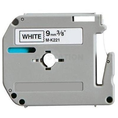 10 x Brother M-K221 MK221 Compatible 9mm Black Text on White Tape - 8 meters