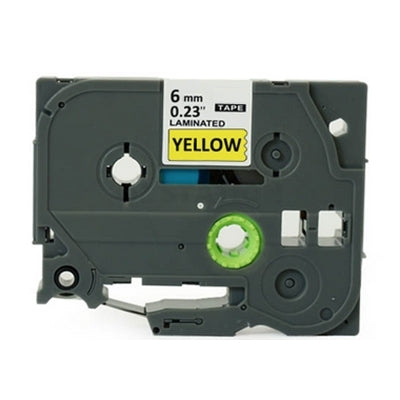 5 x Brother TZe-611 TZe611 Compatible 6mm Black Text on Yellow Laminated Tape - 8 meters
