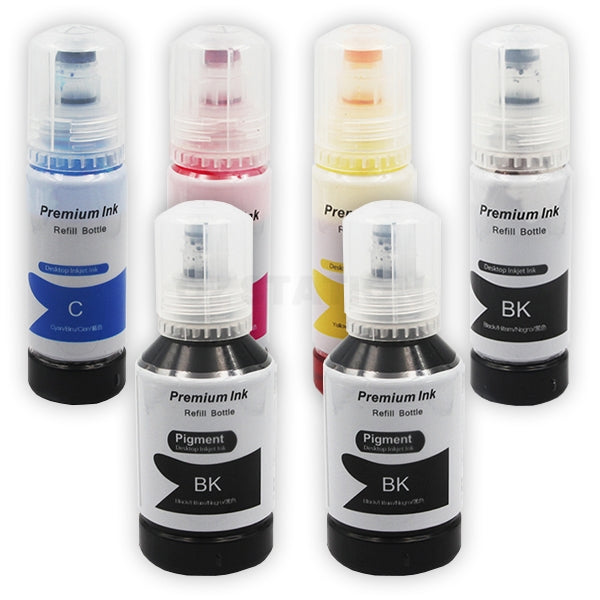 6-Pack Epson T512 Compatible Ink Bottle Combo [2BK,1PBK,1C,1M,1Y]