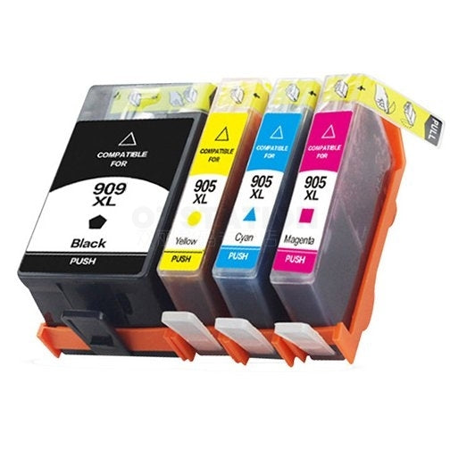 4 Pack HP 909XL BK & 905XL C,M,Y Compatible High Yield Inkjet Combo T6M21AA, T6M05AA, T6M09AA, T6M13AA [1BK,1C,1M,1Y]