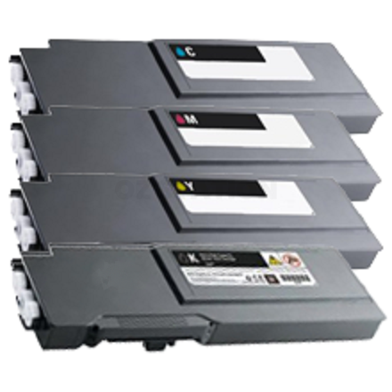 4-Pack Compatible Dell C3760n/ C3760dn/ C3765dnf High Yield Toner Combo [BK+C+M+Y]