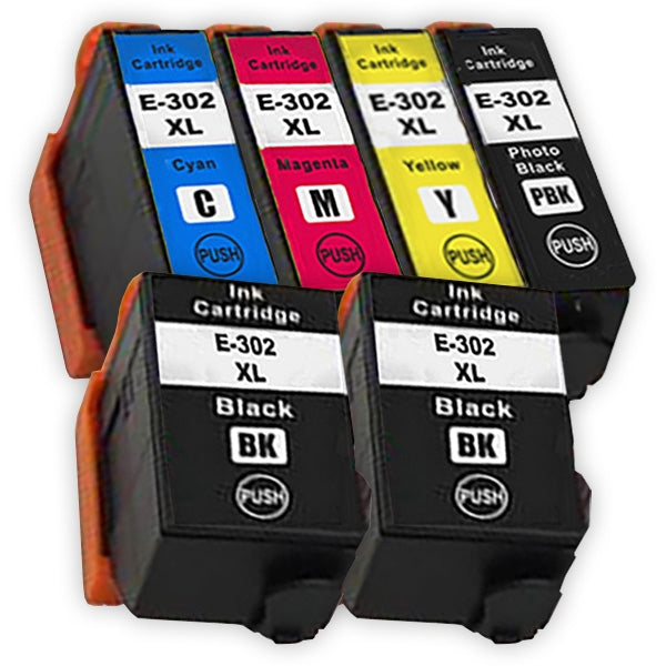 6 Pack Epson 302XL (C13T01X192,C13T01Y192-C13T01Y492) Compatible High Yield Ink Combo [2BK+1PBK+1C+1M+1Y]