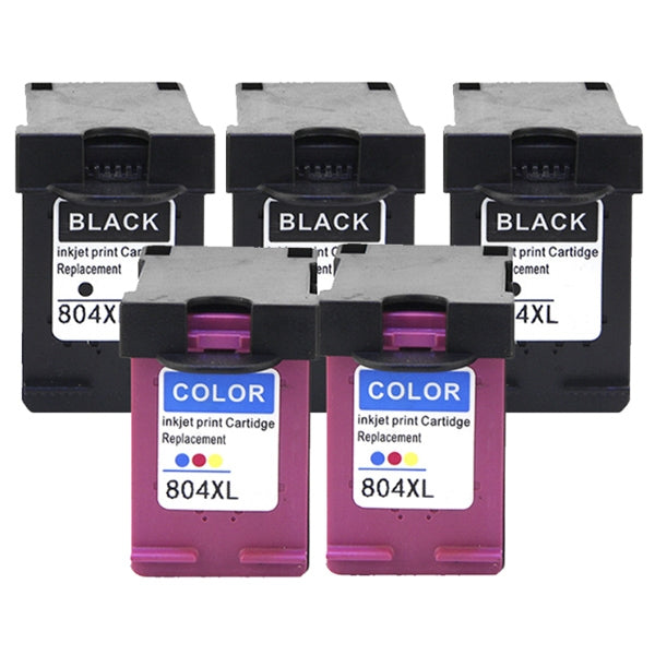 5 Pack HP 804XL Compatible High Yield Inkjet Cartridges T6N12AA + T6N11AA [3BK,2CL]