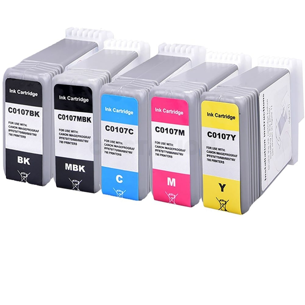 5 Pack Compatible Canon PFI-107 PFI107 Ink Cartridge Combo [1BK,1MBK,1C,1M,1Y]